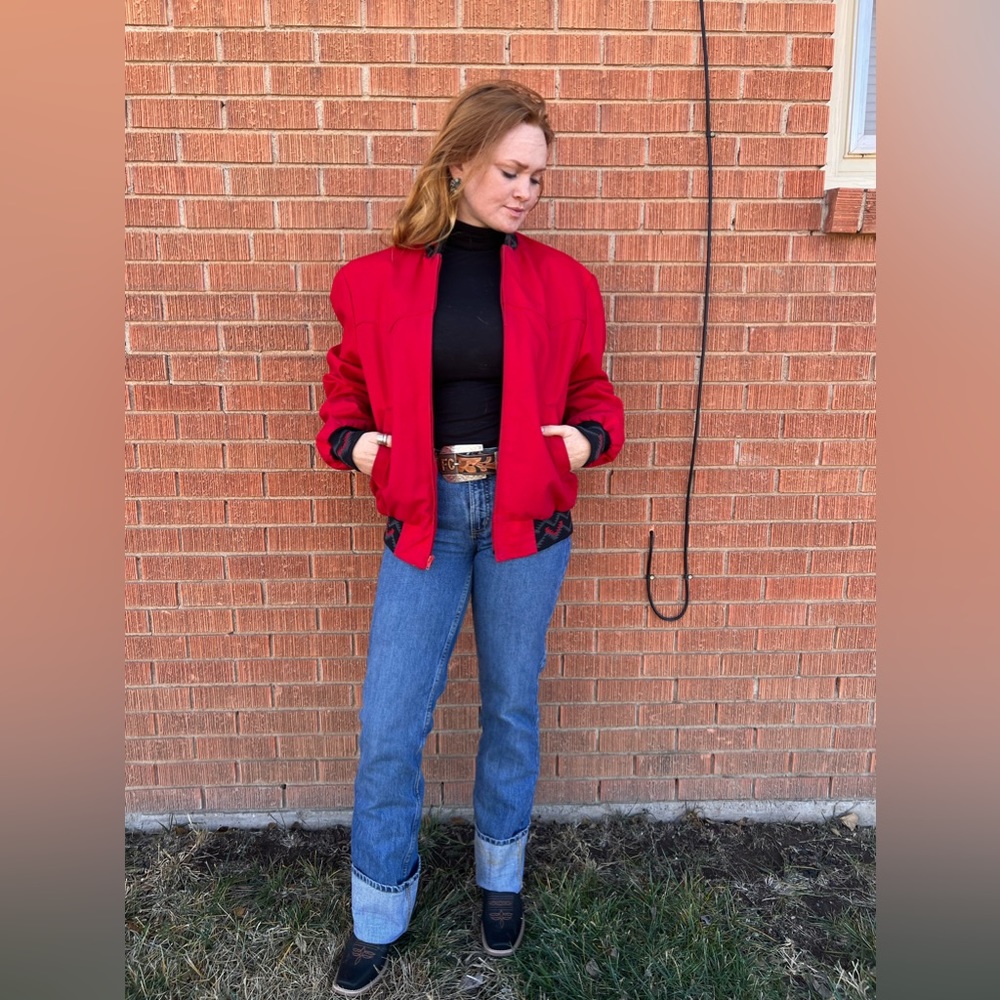 Black, red Aztec canvas windbreaker, jacket